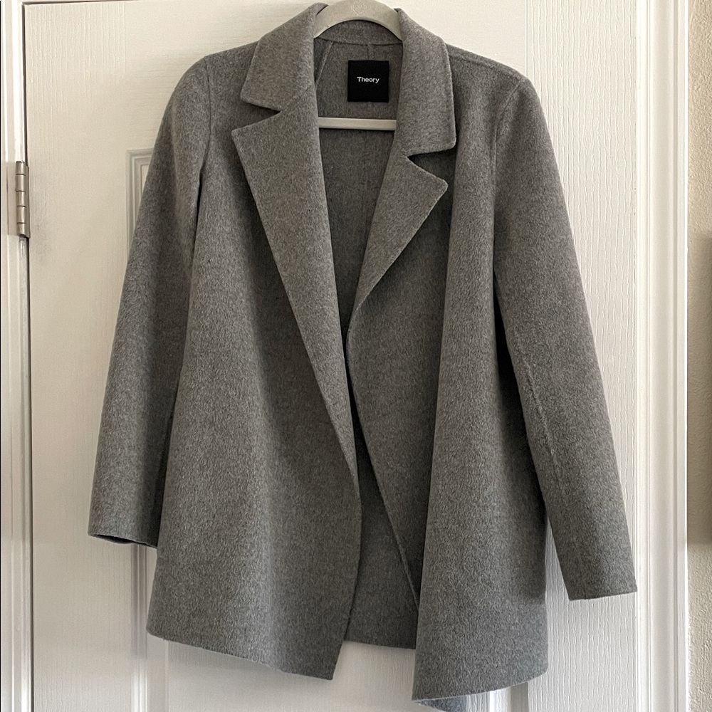 THEORY | Clairene Double Face Classic Melange Grey Jacket Coat Retail $595